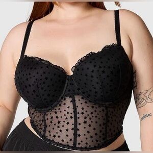 Victoria's Secret PINK Wink Balconette Corset Bra Top Large Black Star Chaser